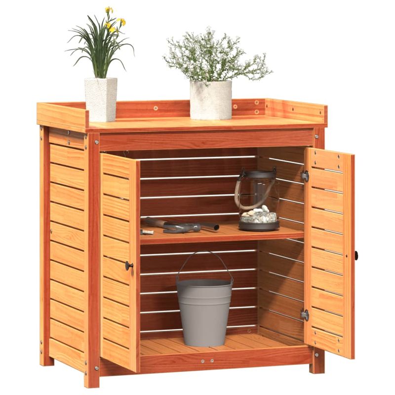 Casa si Gradina - Gradinarit si plante - Plante si ghivece - Ghivece si suporturi - Masa de plantare cu rafturi maro 82,5x50x86,5 cm lemn masiv pin - Infinity.ro