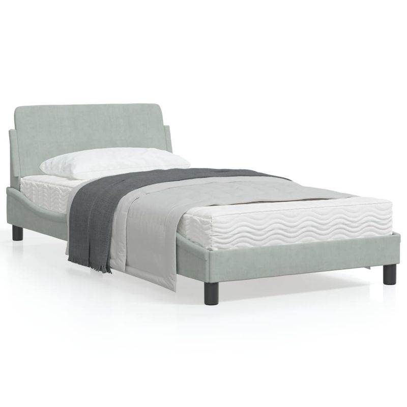Casa si Gradina - Mobilier - Paturi si accesorii - Paturi - Cadru de pat cu tablie, gri deschis, 100x200 cm, catifea - Infinity.ro