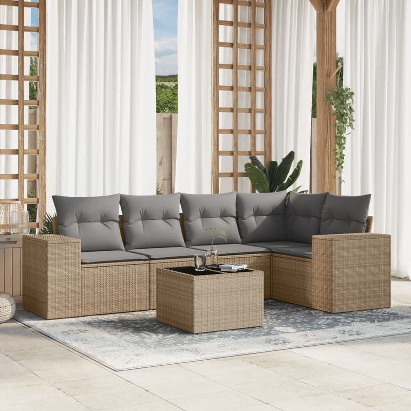 Casa si Gradina - Gradina si terasa - Mobilier exterior - Canapele si fotolii gradina - Set canapele de gradina cu perne, 6 piese, bej, poliratan - Infinity.ro