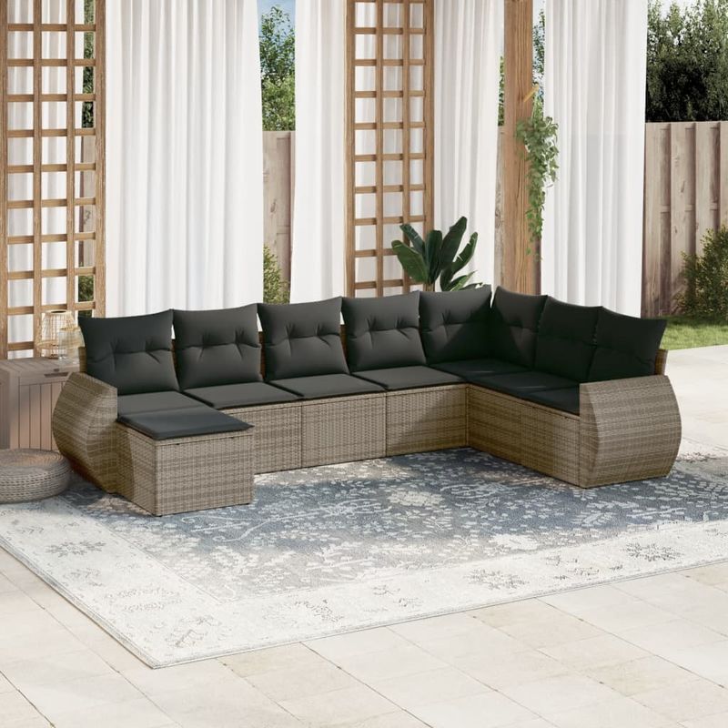 Casa si Gradina - Gradina si terasa - Mobilier exterior - Seturi mobila gradina - Set canapele de gradina cu perne, 8 piese, gri, poliratan - Infinity.ro