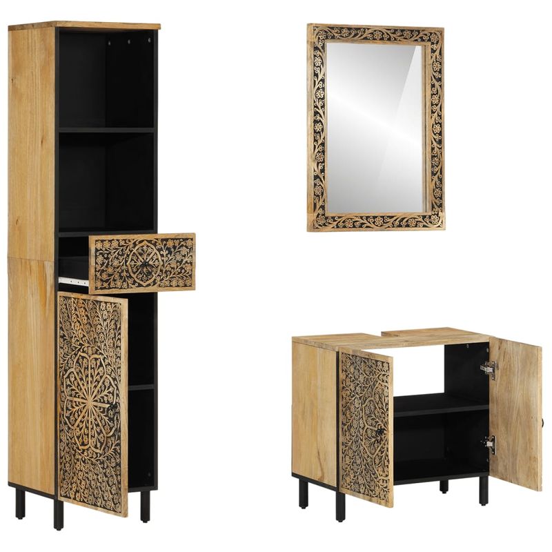 Casa si Gradina - Mobilier - Seturi de mobilier - Seturi baie - Set mobilier de baie, 3 piese, lemn masiv de mango - Infinity.ro
