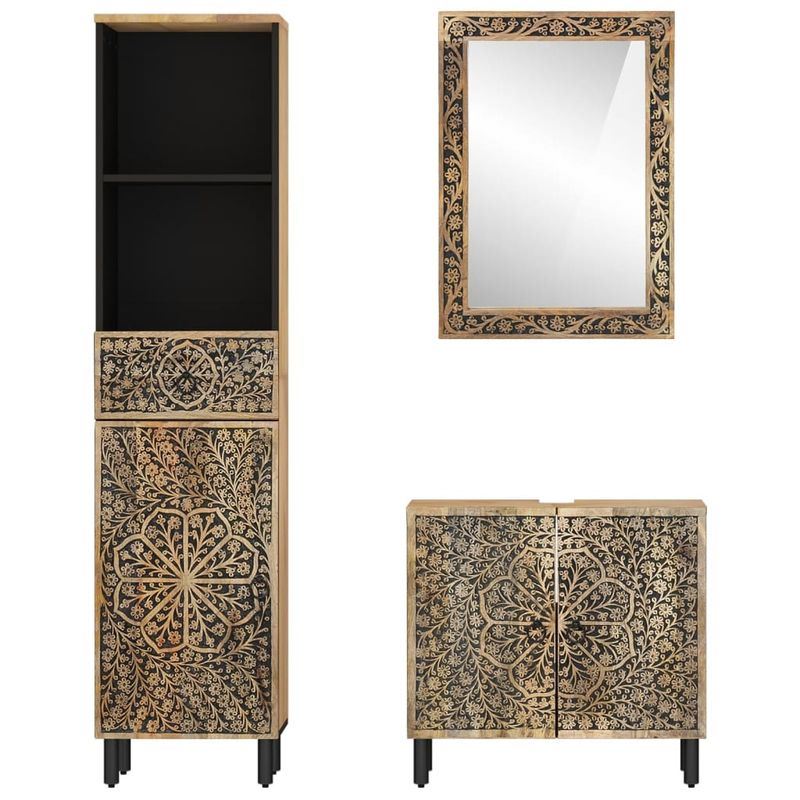 Casa si Gradina - Mobilier - Seturi de mobilier - Seturi baie - Set mobilier de baie, 3 piese, lemn masiv de mango - Infinity.ro