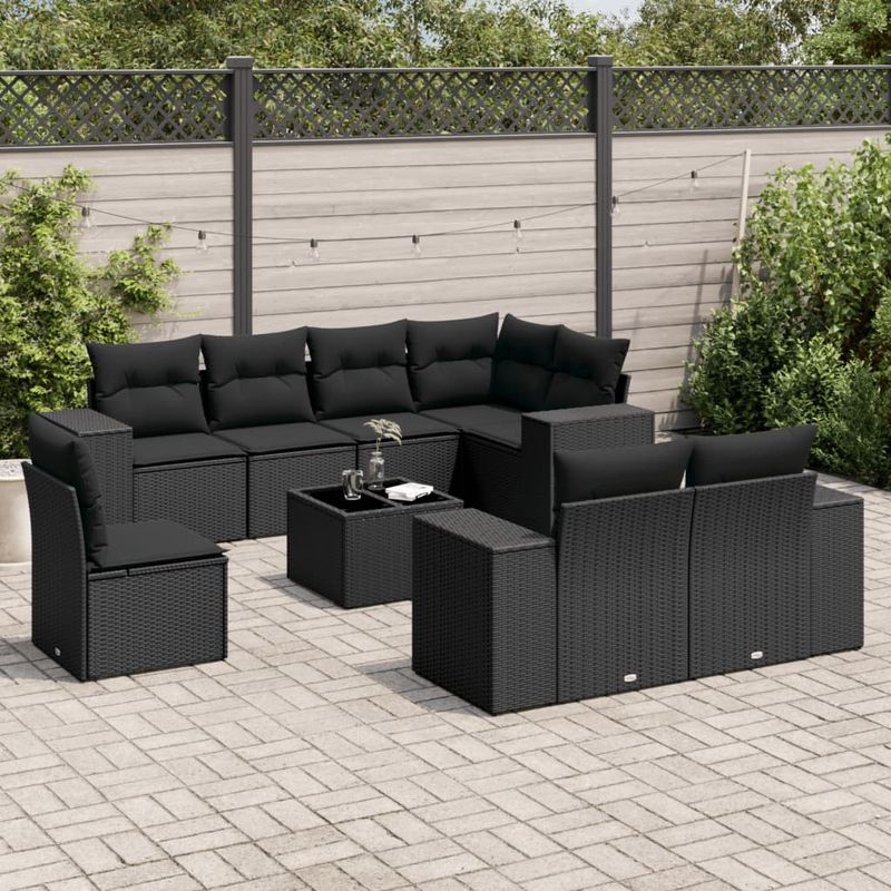 Casa si Gradina - Gradina si terasa - Mobilier exterior - Seturi mobila gradina - Set mobilier de gradina cu perne, 9 piese, negru, poliratan - Infinity.ro
