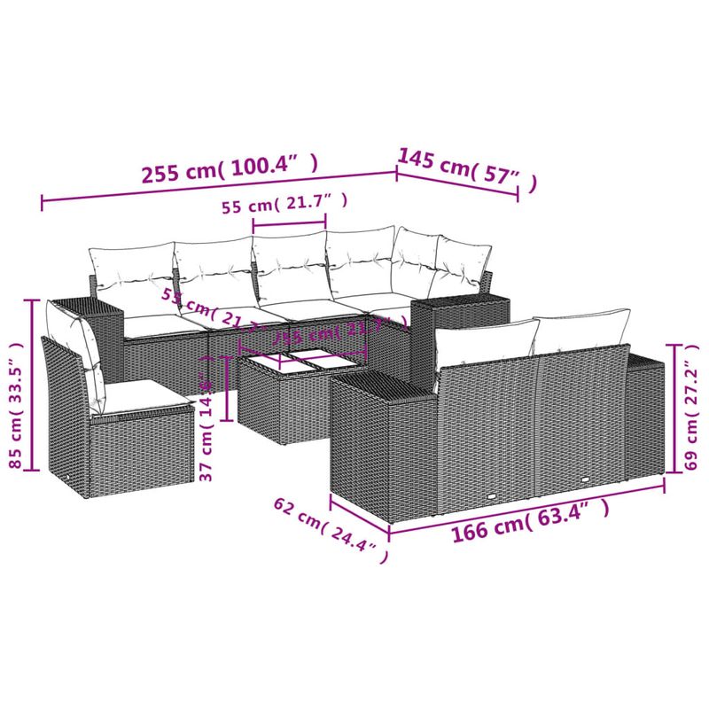 Casa si Gradina - Gradina si terasa - Mobilier exterior - Seturi mobila gradina - Set mobilier de gradina cu perne, 9 piese, negru, poliratan - Infinity.ro