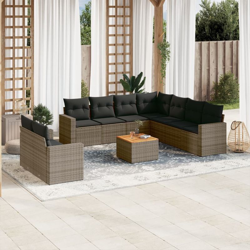 Casa si Gradina - Gradina si terasa - Mobilier exterior - Seturi mobila gradina - Set mobilier de gradina cu perne, 10 piese, gri, poliratan - Infinity.ro