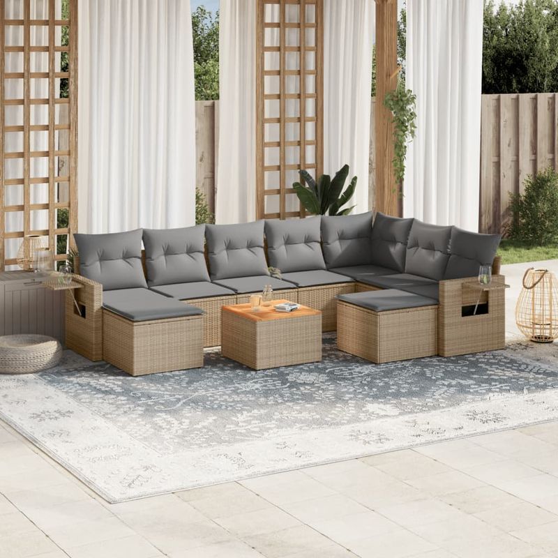 Casa si Gradina - Gradina si terasa - Mobilier exterior - Seturi mobila gradina - Set canapele de gradina, 10 piese, cu perne, bej, poliratan - Infinity.ro