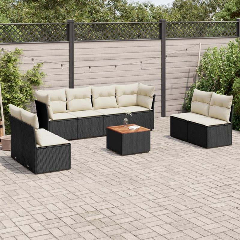 Casa si Gradina - Gradina si terasa - Mobilier exterior - Seturi mobila gradina - Set mobilier de gradina cu perne, 9 piese, negru, poliratan - Infinity.ro