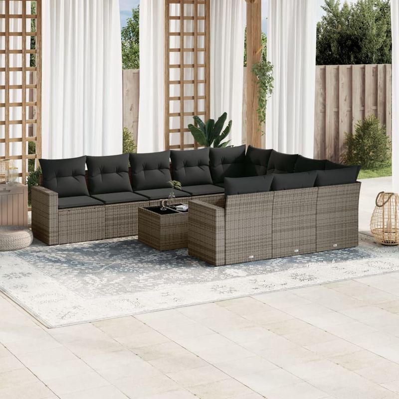 Casa si Gradina - Gradina si terasa - Mobilier exterior - Canapele si fotolii gradina - Set canapele de gradina cu perne, 11 piese, gri, poliratan - Infinity.ro