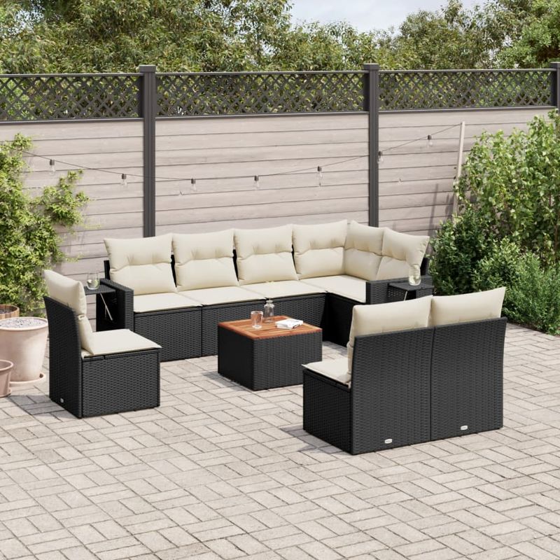 Casa si Gradina - Gradina si terasa - Mobilier exterior - Canapele si fotolii gradina - Set mobilier de gradina cu perne, 9 piese, negru, poliratan - Infinity.ro