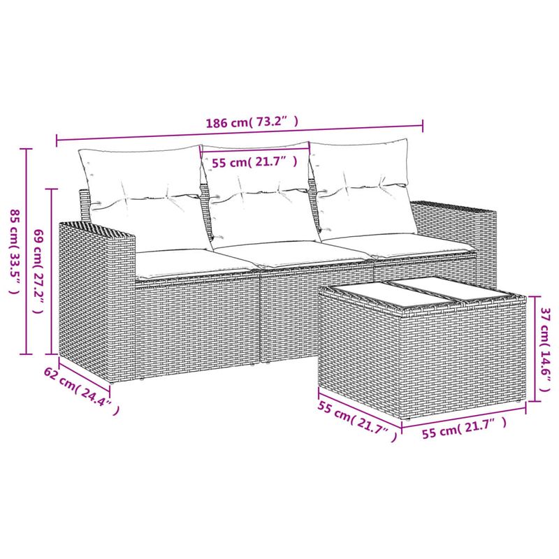Casa si Gradina - Gradina si terasa - Mobilier exterior - Seturi mobila gradina - Set mobilier de gradina cu perne, 4 piese, negru, poliratan - Infinity.ro