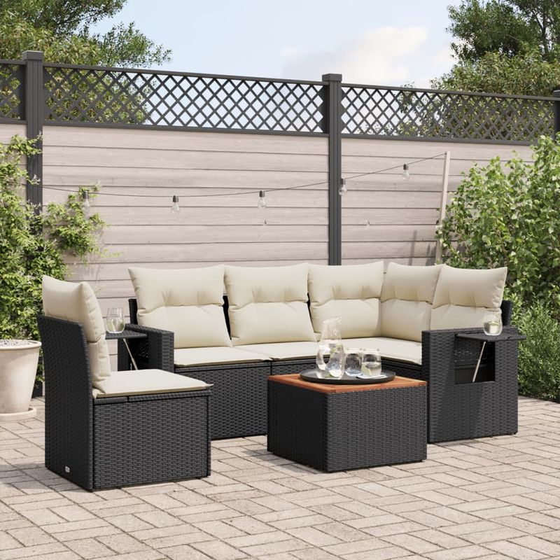 Casa si Gradina - Gradina si terasa - Mobilier exterior - Canapele si fotolii gradina - Set mobilier de gradina cu perne, 6 piese, negru, poliratan - Infinity.ro