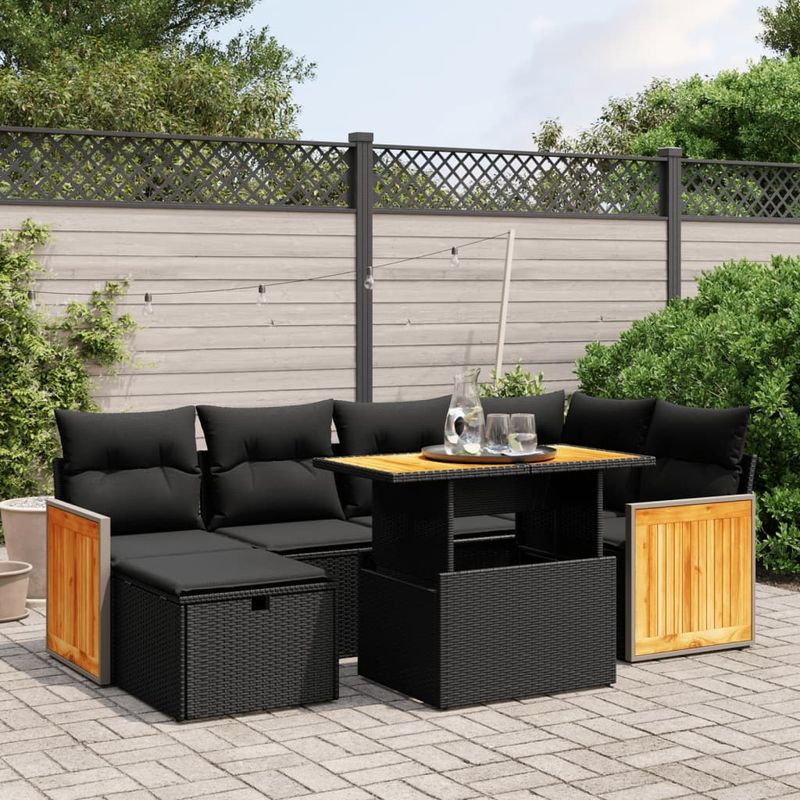 Casa si Gradina - Gradina si terasa - Mobilier exterior - Seturi mobila gradina - Set canapele de gradina cu perne, 7 piese, negru, poliratan - Infinity.ro