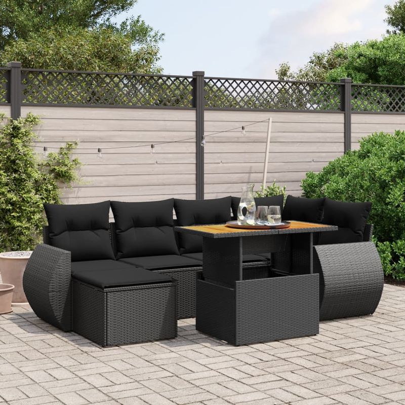 Casa si Gradina - Gradina si terasa - Mobilier exterior - Seturi mobila gradina - Set canapele de gradina cu perne, 7 piese, negru, poliratan - Infinity.ro
