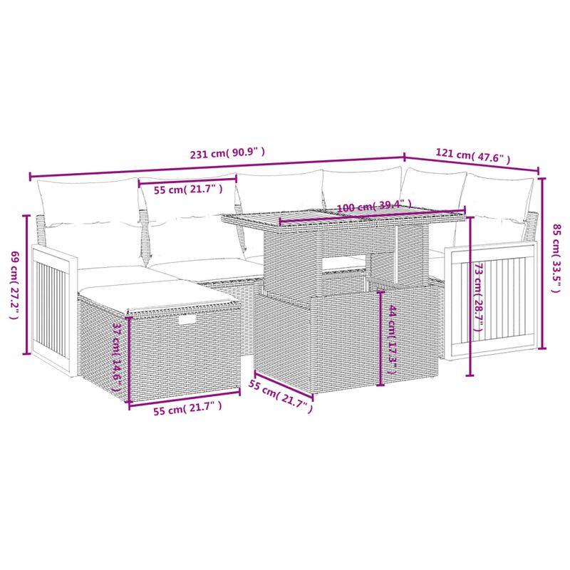 Casa si Gradina - Gradina si terasa - Mobilier exterior - Seturi mobila gradina - Set canapele de gradina cu perne, 7 piese, negru, poliratan - Infinity.ro