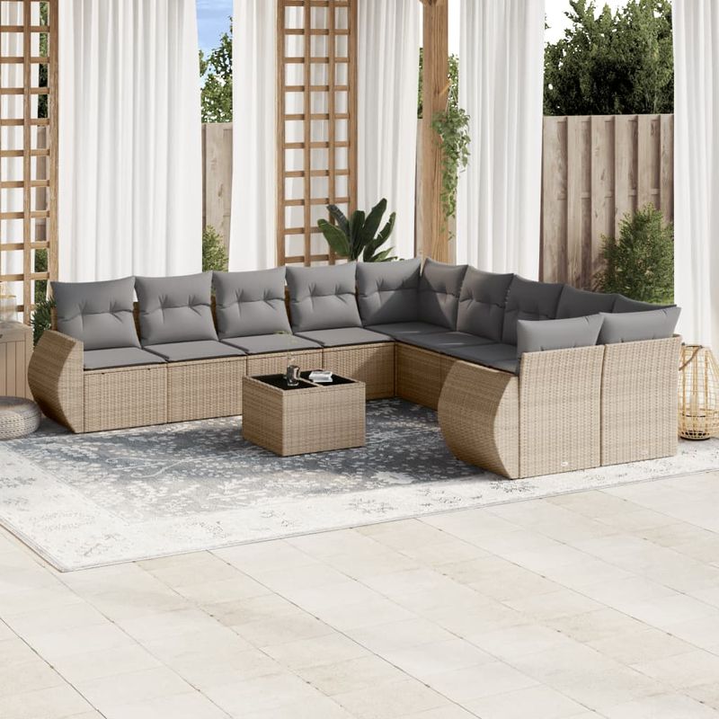 Casa si Gradina - Gradina si terasa - Mobilier exterior - Canapele si fotolii gradina - Set canapele de gradina cu perne, 11 piese, bej, poliratan - Infinity.ro