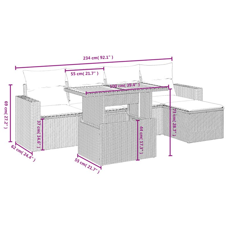 Casa si Gradina - Gradina si terasa - Mobilier exterior - Seturi mobila gradina - Set mobilier de gradina cu perne, 6 piese, negru, poliratan - Infinity.ro