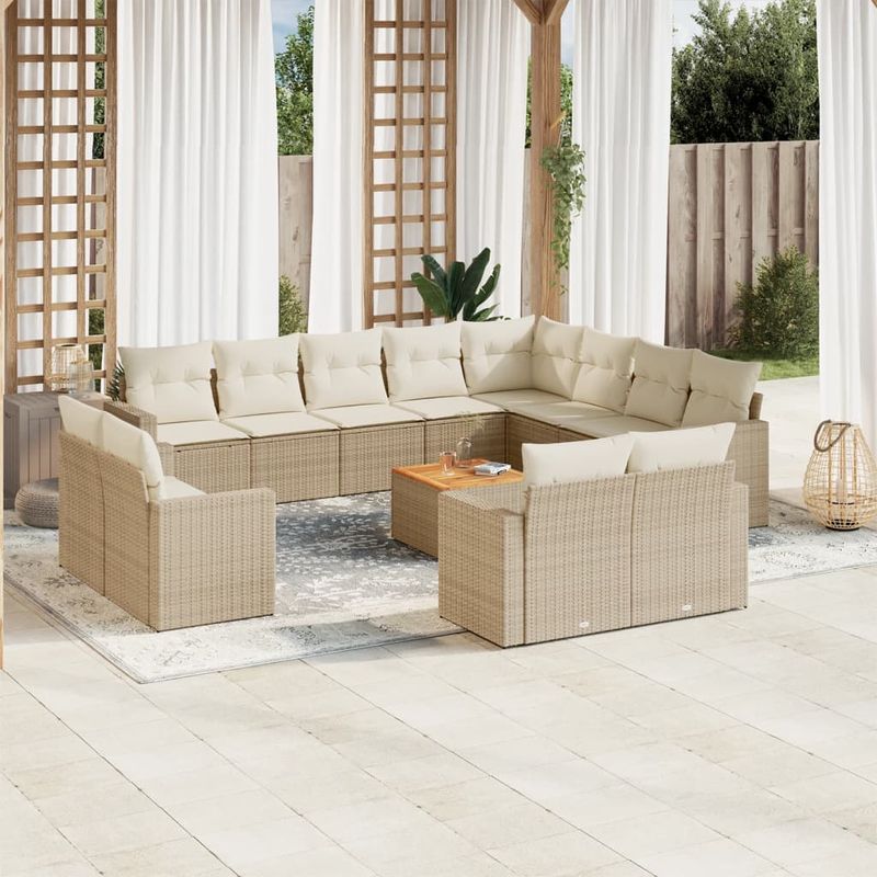 Casa si Gradina - Gradina si terasa - Mobilier exterior - Seturi mobila gradina - Set canapele de gradina, 13 piese, cu perne, bej, poliratan - Infinity.ro