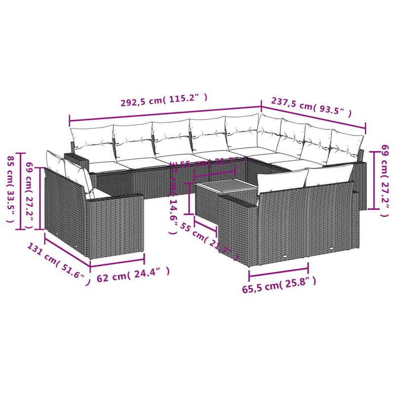 Casa si Gradina - Gradina si terasa - Mobilier exterior - Seturi mobila gradina - Set canapele de gradina, 13 piese, cu perne, bej, poliratan - Infinity.ro