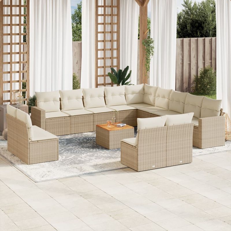 Casa si Gradina - Gradina si terasa - Mobilier exterior - Seturi mobila gradina - Set canapele de gradina, 14 piese, cu perne, bej, poliratan - Infinity.ro