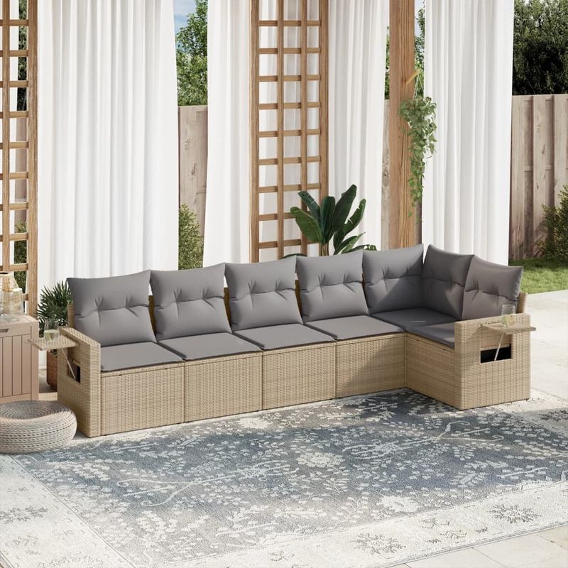 Casa si Gradina - Gradina si terasa - Mobilier exterior - Seturi mobila gradina - Set canapele de gradina cu perne, 6 piese, bej, poliratan - Infinity.ro