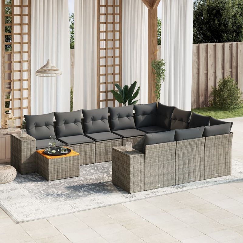 Casa si Gradina - Gradina si terasa - Mobilier exterior - Seturi mobila gradina - Set canapele de gradina cu perne, 11 piese, gri, poliratan - Infinity.ro