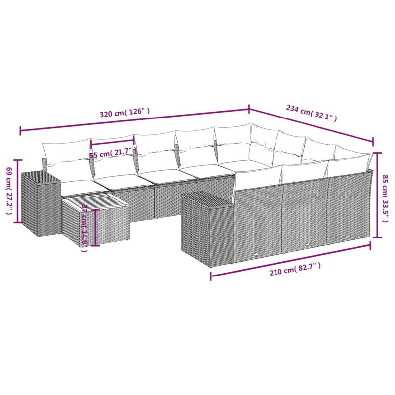 Casa si Gradina - Gradina si terasa - Mobilier exterior - Seturi mobila gradina - Set canapele de gradina cu perne, 11 piese, gri, poliratan - Infinity.ro
