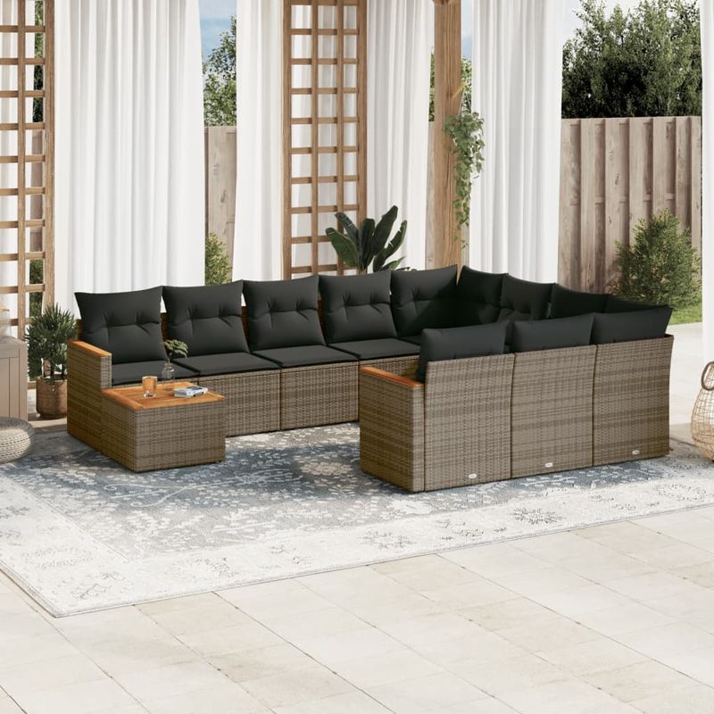 Casa si Gradina - Gradina si terasa - Mobilier exterior - Seturi mobila gradina - Set canapele de gradina cu perne, 11 piese, gri, poliratan - Infinity.ro