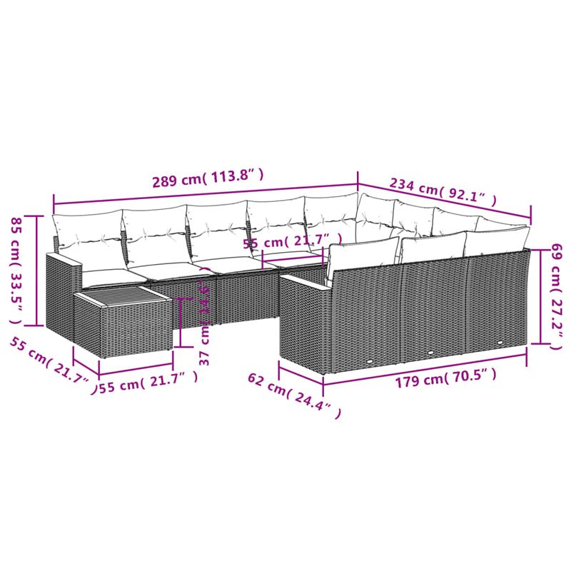 Casa si Gradina - Gradina si terasa - Mobilier exterior - Seturi mobila gradina - Set canapele de gradina cu perne, 11 piese, gri, poliratan - Infinity.ro