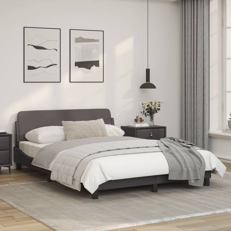 Casa si Gradina - Mobilier - Paturi si accesorii - Paturi - Cadru de pat cu tablie, gri, 140x200 cm, piele ecologica - Infinity.ro
