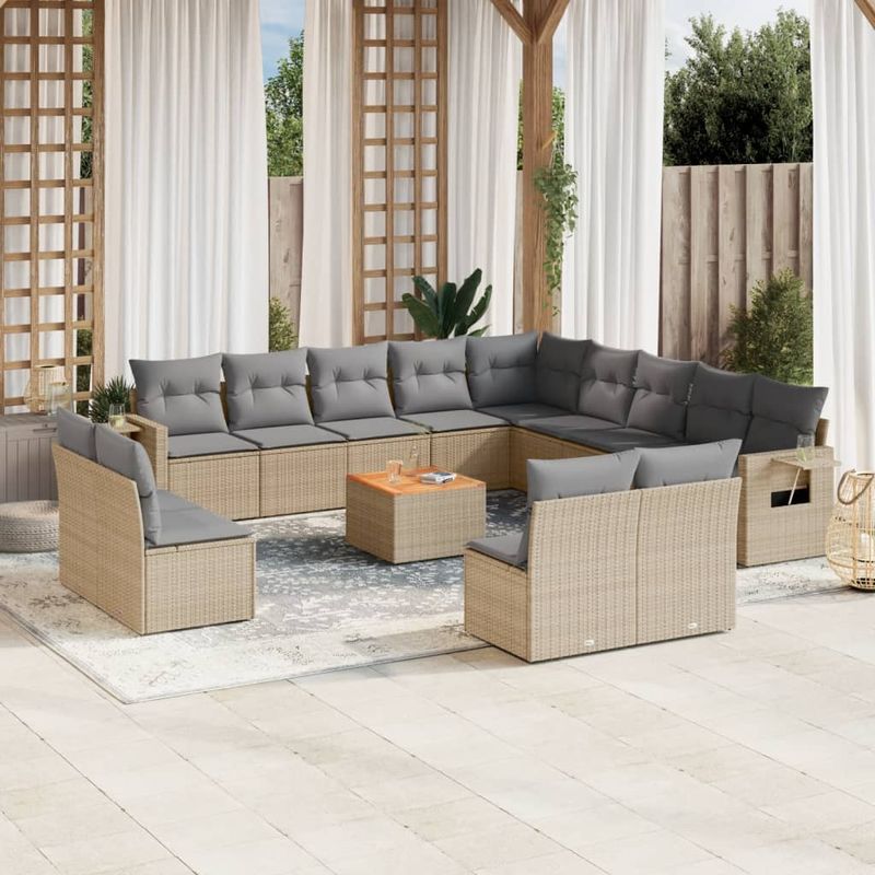 Casa si Gradina - Gradina si terasa - Mobilier exterior - Canapele si fotolii gradina - Set canapele de gradina, 14 piese, cu perne, bej, poliratan - Infinity.ro