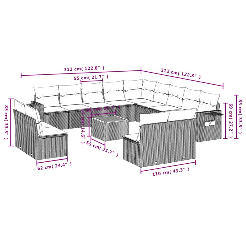 Casa si Gradina - Gradina si terasa - Mobilier exterior - Canapele si fotolii gradina - Set canapele de gradina, 14 piese, cu perne, bej, poliratan - Infinity.ro