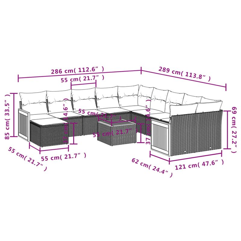 Casa si Gradina - Gradina si terasa - Mobilier exterior - Seturi mobila gradina - Set canapele de gradina, 12 piese, cu perne, negru, poliratan - Infinity.ro