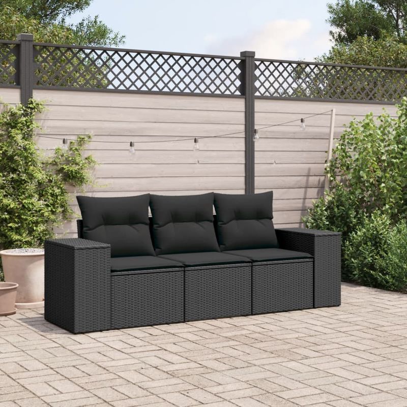 Casa si Gradina - Gradina si terasa - Mobilier exterior - Canapele si fotolii gradina - Set mobilier de gradina cu perne, 3 piese, negru, poliratan - Infinity.ro