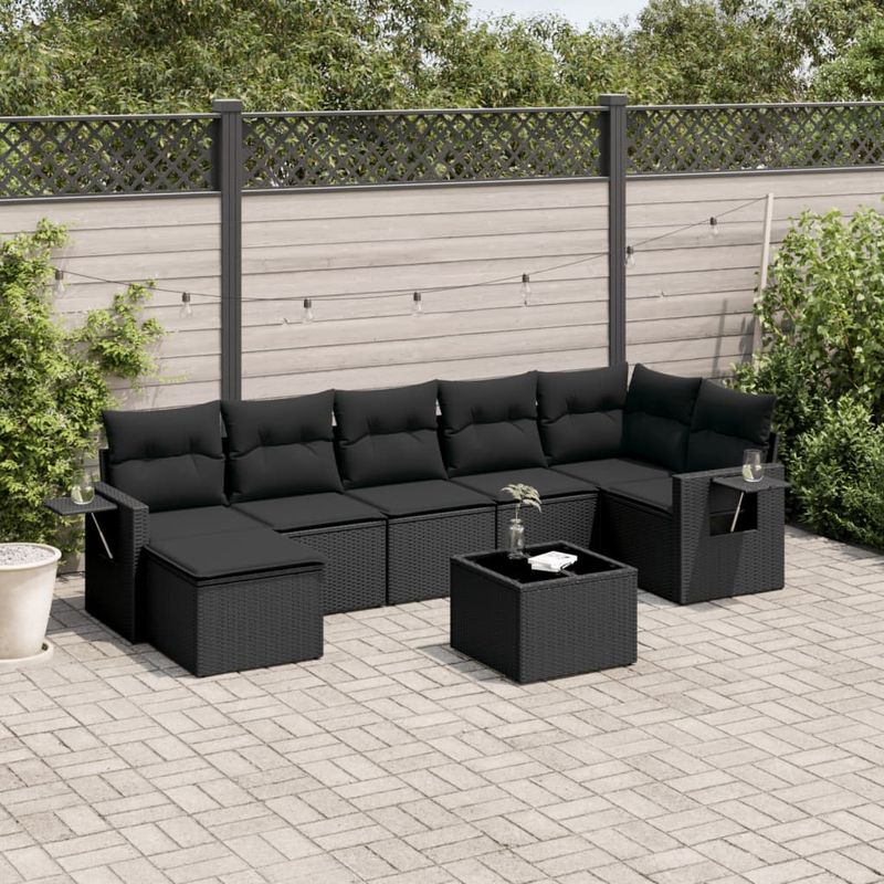 Casa si Gradina - Gradina si terasa - Mobilier exterior - Seturi mobila gradina - Set mobilier de gradina cu perne, 8 piese, negru, poliratan - Infinity.ro