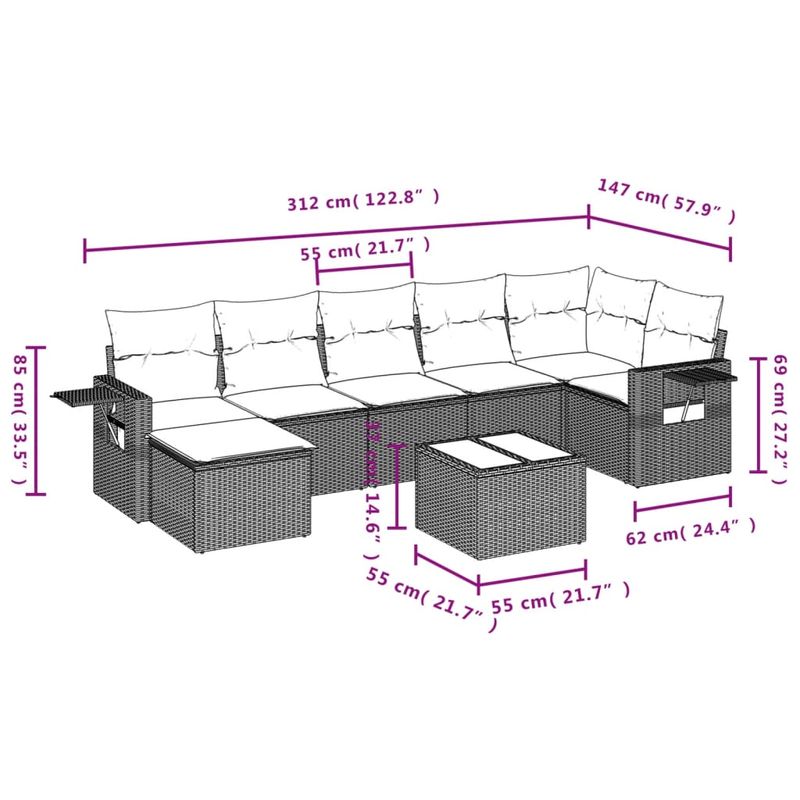 Casa si Gradina - Gradina si terasa - Mobilier exterior - Seturi mobila gradina - Set mobilier de gradina cu perne, 8 piese, negru, poliratan - Infinity.ro