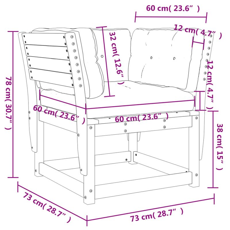 Casa si Gradina - Gradina si terasa - Mobilier exterior - Canapele si fotolii gradina - Canapea gradina cotiera cu perne, maro ceruit, lemn masiv pin - Infinity.ro