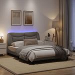 Casa si Gradina - Mobilier - Paturi si accesorii - Paturi - Cadru de pat cu lumini LED, gri taupe, 140x190 cm, textil - Infinity.ro