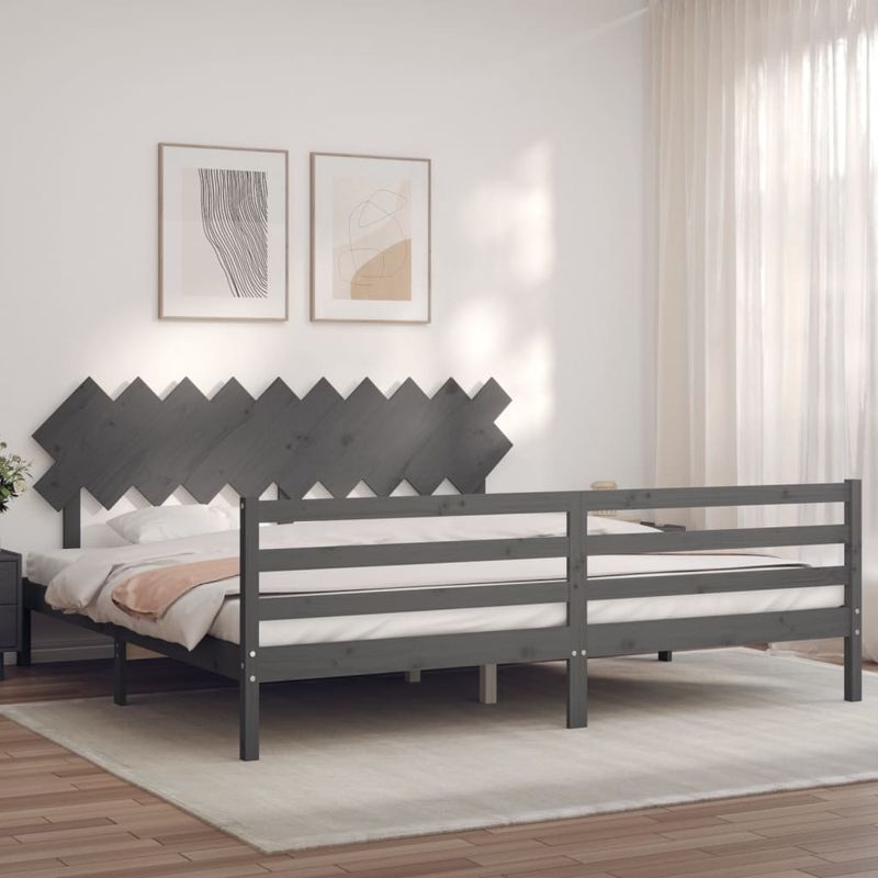 Casa si Gradina - Mobilier - Paturi si accesorii - Paturi - Cadru de pat cu tablie single mic, gri, lemn masiv - Infinity.ro