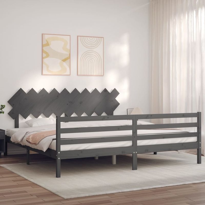 Casa si Gradina - Mobilier - Paturi si accesorii - Paturi - Cadru de pat cu tablie single mic, gri, lemn masiv - Infinity.ro