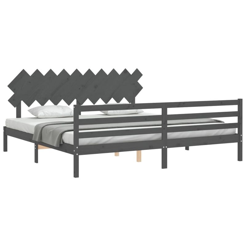 Casa si Gradina - Mobilier - Paturi si accesorii - Paturi - Cadru de pat cu tablie single mic, gri, lemn masiv - Infinity.ro