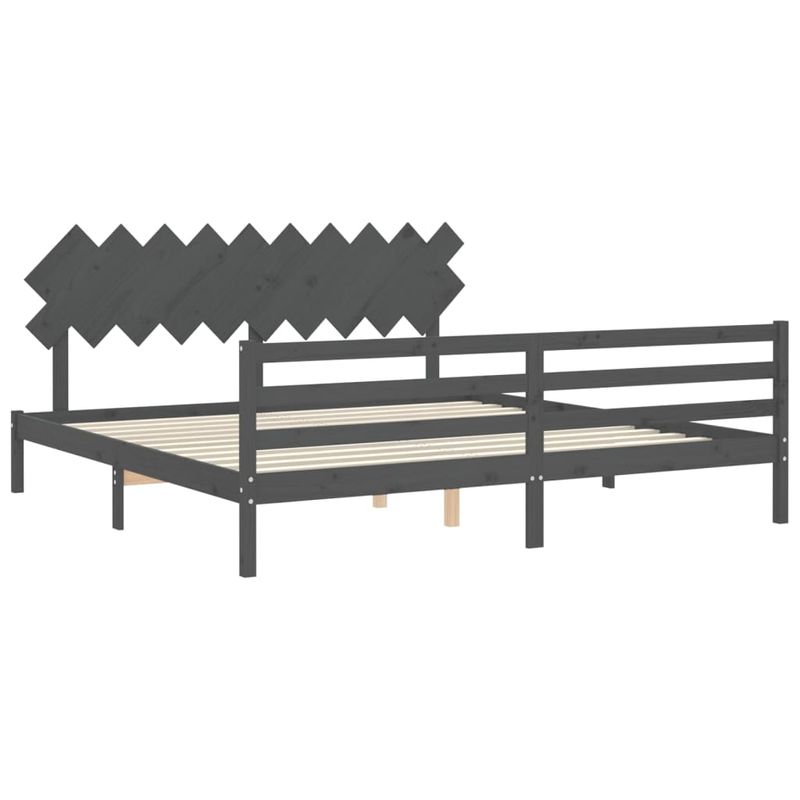 Casa si Gradina - Mobilier - Paturi si accesorii - Paturi - Cadru de pat cu tablie single mic, gri, lemn masiv - Infinity.ro