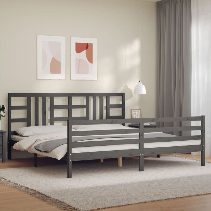 Casa si Gradina - Mobilier - Paturi si accesorii - Paturi - Cadru de pat cu tablie single mic, gri, lemn masiv - Infinity.ro