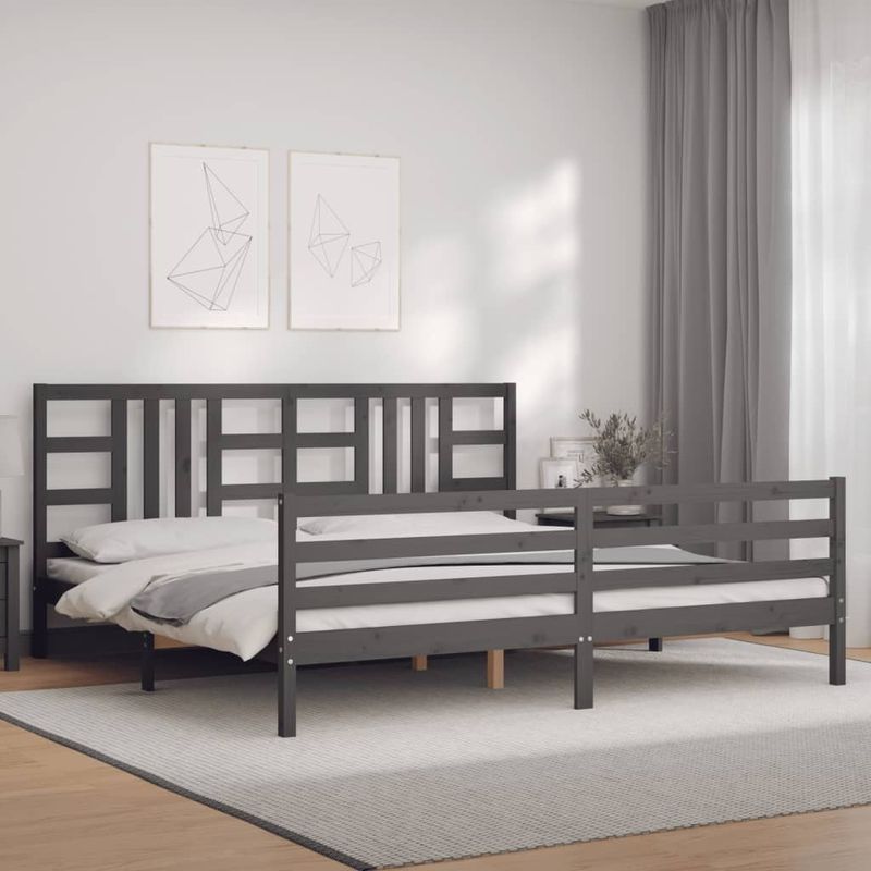Casa si Gradina - Mobilier - Paturi si accesorii - Paturi - Cadru de pat cu tablie single mic, gri, lemn masiv - Infinity.ro