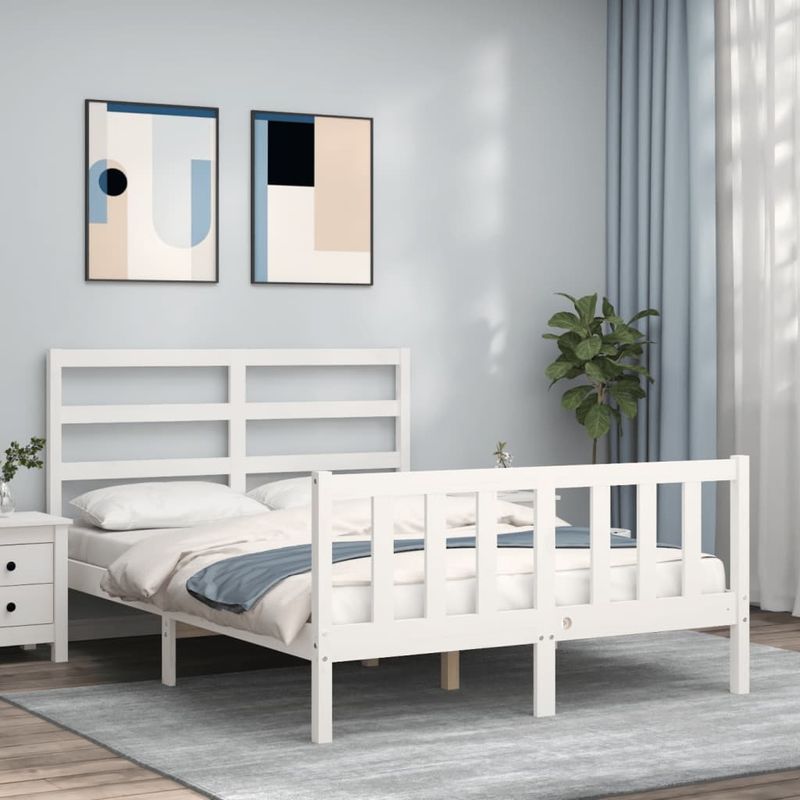 Casa si Gradina - Mobilier - Paturi si accesorii - Paturi - Cadru de pat cu tablie single mic, alb, 140x200 cm, lemn masiv - Infinity.ro