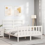 Casa si Gradina - Mobilier - Paturi si accesorii - Paturi - Cadru de pat cu tablie single mic, alb, 140x200 cm, lemn masiv - Infinity.ro