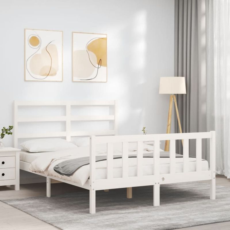 Casa si Gradina - Mobilier - Paturi si accesorii - Paturi - Cadru de pat cu tablie single mic, alb, 140x200 cm, lemn masiv - Infinity.ro