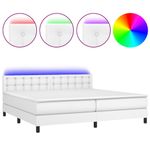 Casa si Gradina - Mobilier - Paturi si accesorii - Paturi - Pat continental cu saltea și LED, saltea și LED, alb, 200x200 cm, piele ecologica, model nasturi - Infinity.ro