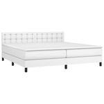 Casa si Gradina - Mobilier - Paturi si accesorii - Paturi - Pat continental cu saltea și LED, saltea și LED, alb, 200x200 cm, piele ecologica, model nasturi - Infinity.ro