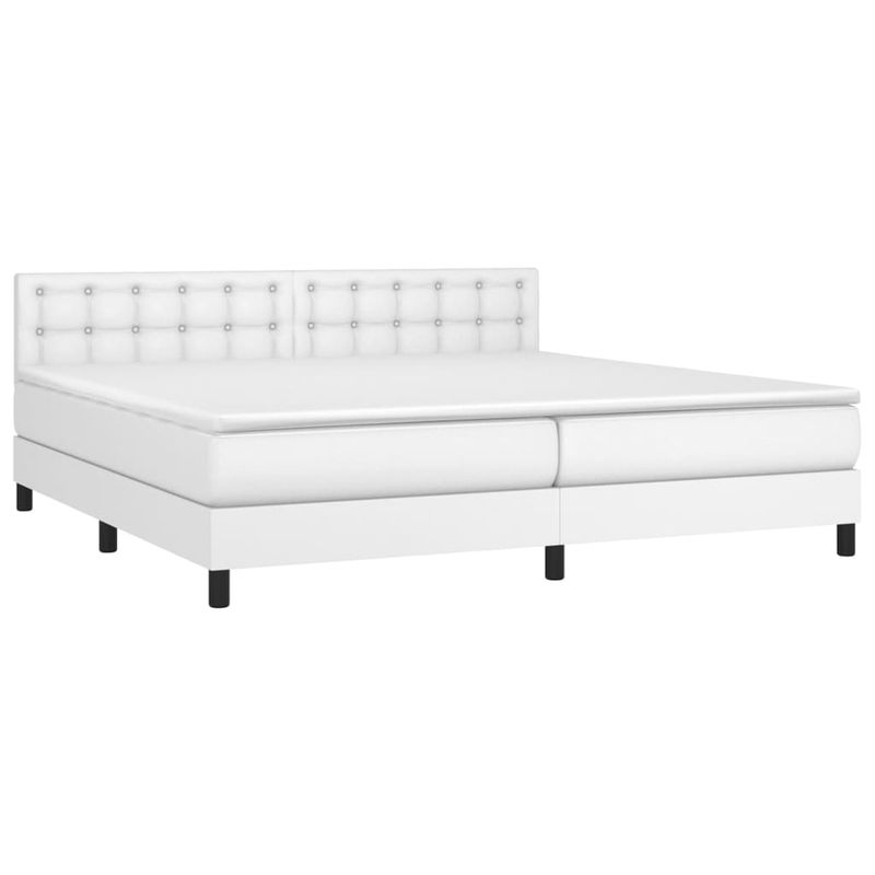 Casa si Gradina - Mobilier - Paturi si accesorii - Paturi - Pat continental cu saltea și LED, saltea și LED, alb, 200x200 cm, piele ecologica, model nasturi - Infinity.ro
