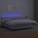 Casa si Gradina - Mobilier - Paturi si accesorii - Paturi - Pat continental cu saltea și LED, saltea și LED, alb, 200x200 cm, piele ecologica, model nasturi - Infinity.ro